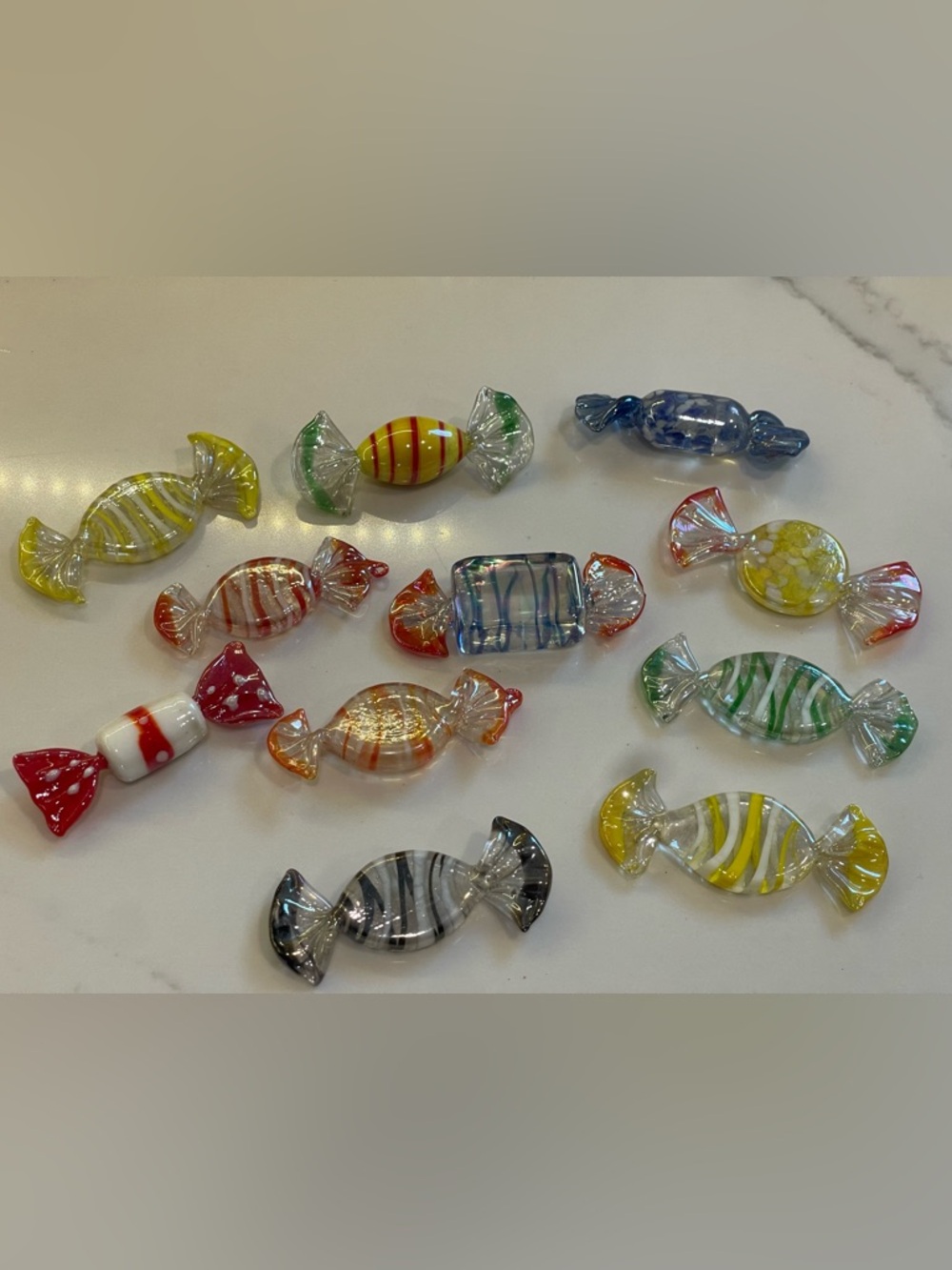 Lot of 11 Vintage Colorful Art Murano Style Blown Glass Wrapped Candy Pieces